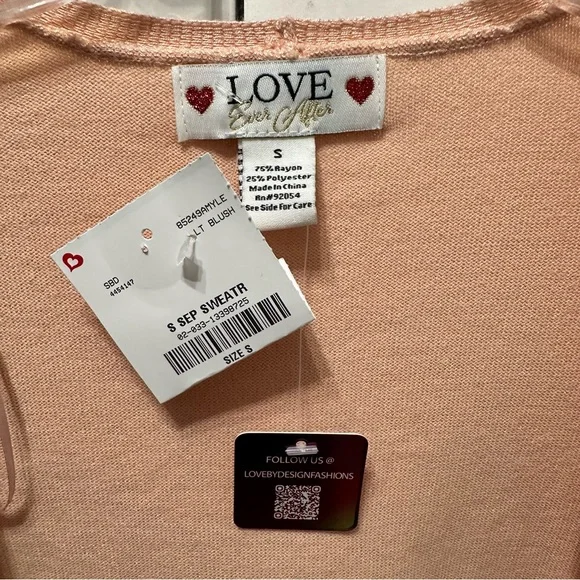 NWT LOVE Pink Peach Pearl-Embellished Open Cardigan size S - Picture 5 of 6